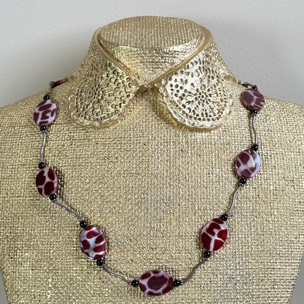 HANDMADE ARTISAN DONNA DRESSLER Signed Necklace Mother of Pearl 925 Toggle 21"